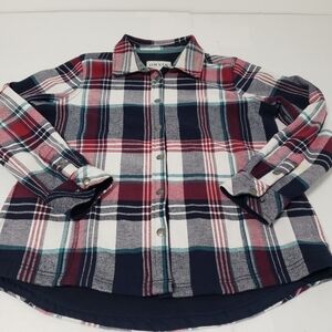 Orvis long-sleeved window checker plaid flannel shirt Women's large red white